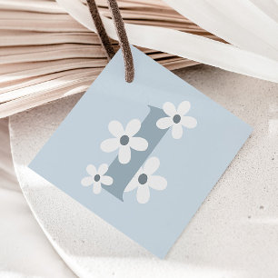 Étiquettes Cadeau Boho Retro Blue Daisy 1er anniversaire Super