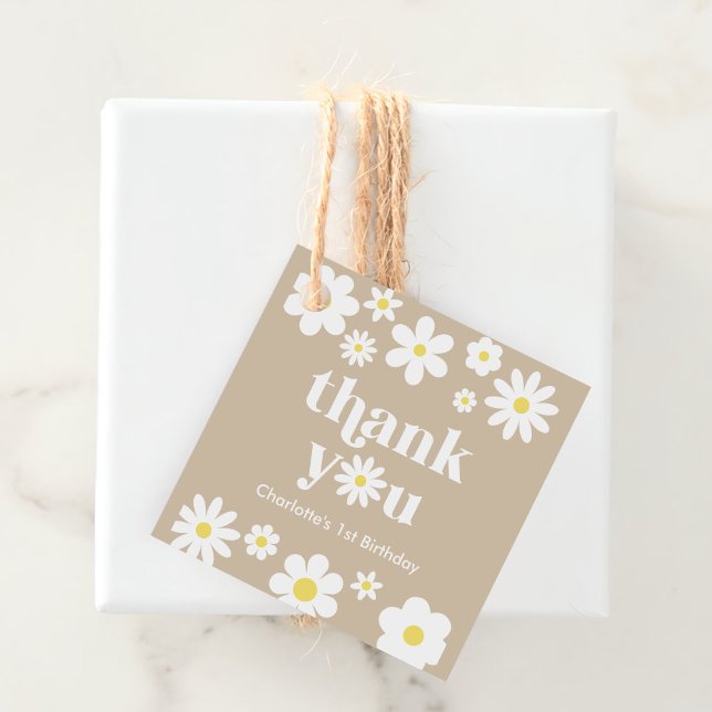 Étiquettes Cadeau Boho Retro Daisy 1er anniversaire (Créateur téléchargé)