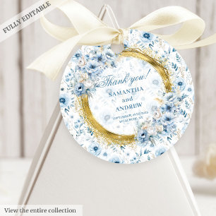 Étiquettes Cadeau Boho romantique Dusty Mariage bleu or Merci