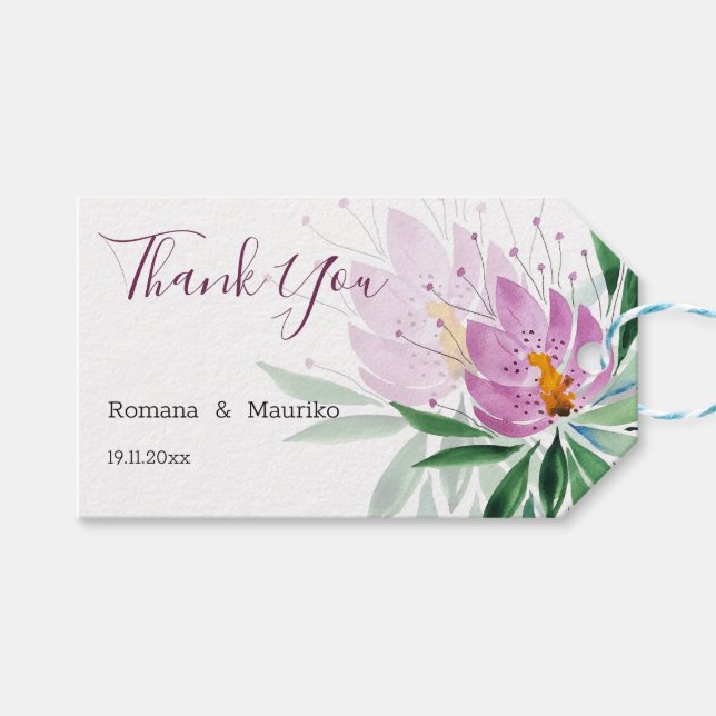 Étiquettes-cadeau Boho romantique Lotus Floral Aquarelle Art (Devant (Horizontal))