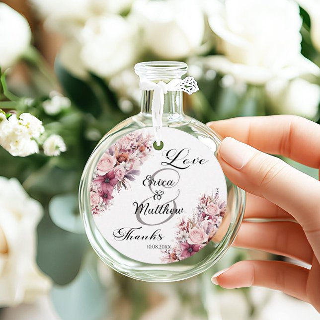 Étiquettes Cadeau Boho rose Dusty Floral Mariage de script moderne (Créateur téléchargé)