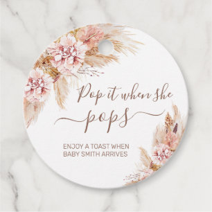Étiquettes Cadeau Boho rose Floral Pampas Grass Pop it When She Pops