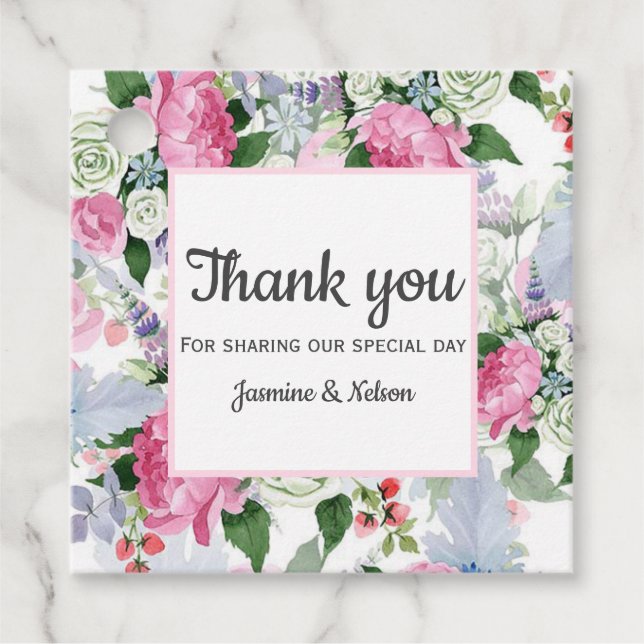 Étiquettes Cadeau Boho Rose lavande bleu fleur merci mariage (Devant)