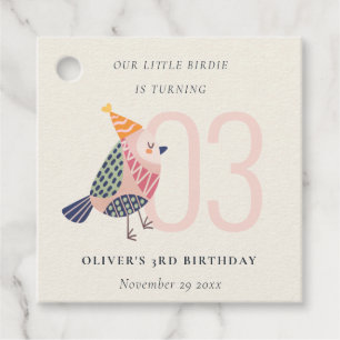 Étiquettes Cadeau Boho rose mou Birdie N'importe quel âge Anniversai