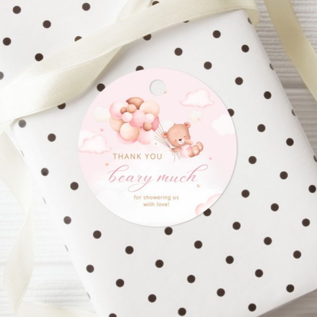 Étiquettes Cadeau Boho rose Teddy ours fille Merci Baby shower (Créateur téléchargé)