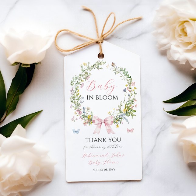 Étiquettes-cadeau Boho Rustic Baby en Baby shower de boue rose en fl (Créateur téléchargé)