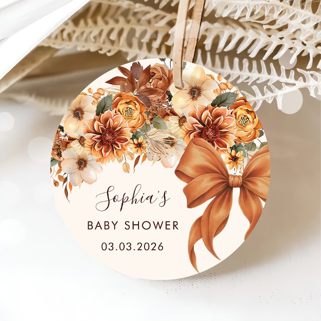 Étiquettes Cadeau Boho Rustic Fall Floral Baby shower (Créateur téléchargé)