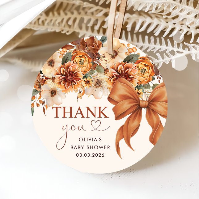 Étiquettes Cadeau Boho Rustic Fall Floral Baby shower (Créateur téléchargé)