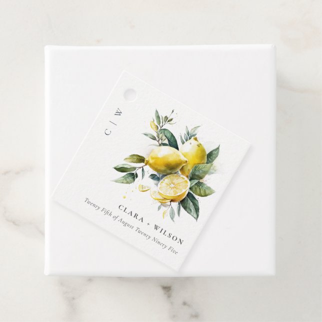 Étiquettes Cadeau Boho Rustique Aquarelle Jaune Citron Jaune Mariage (En situation)