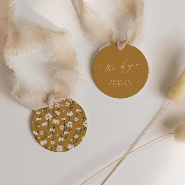 Étiquettes Cadeau Boho Rustique Floral Jaune Mariage Personnalisé Me (Créateur téléchargé)