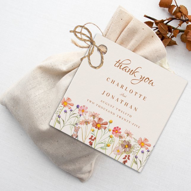 Étiquettes Cadeau Boho Rustique Mariage de automne Floral Merci (Boho rustic Wildflower fall Wedding thank you favor tags autumn watercolor florals burnt orange )