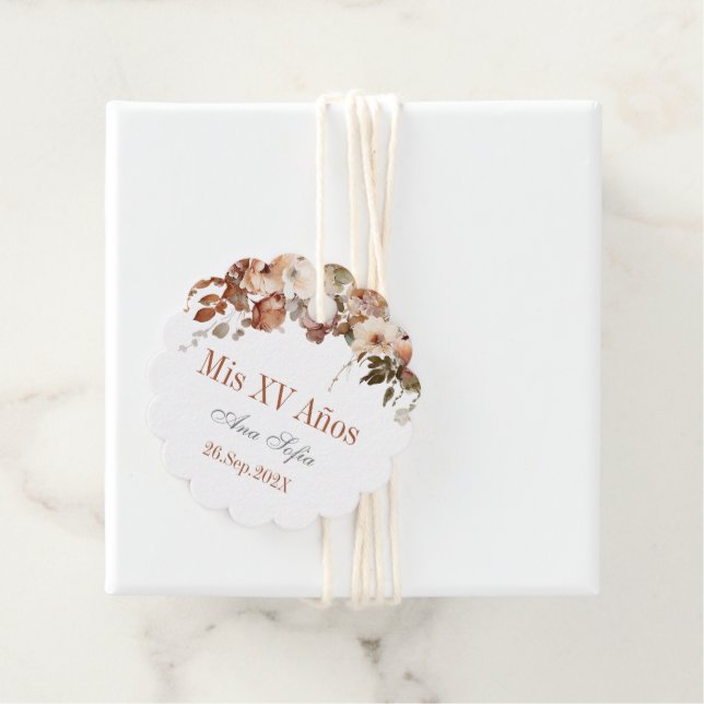 Étiquettes Cadeau Boho rustique Quinceañera (En situation)