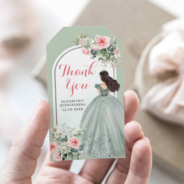 Étiquettes-cadeau Boho Sage Green Rose fille 15 Años Merci (Créateur téléchargé)