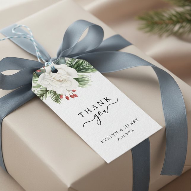 Étiquettes-cadeau Boho Script typographie Mariage À feuillage persis (Créateur téléchargé)