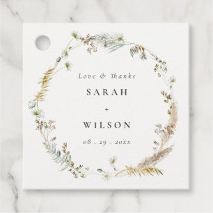 Étiquettes Cadeau Boho Sec Palm Pampas Grass Floral Wreath Mariage