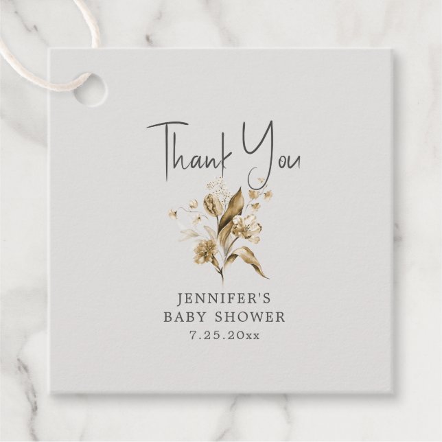 Étiquettes Cadeau Boho Sepia Floral Baby shower Favoriser les étique (Devant)