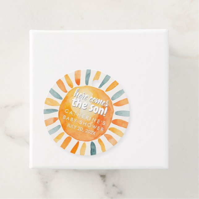 Étiquettes Cadeau Boho Sunshine Voici le Baby shower du Fils (En situation)