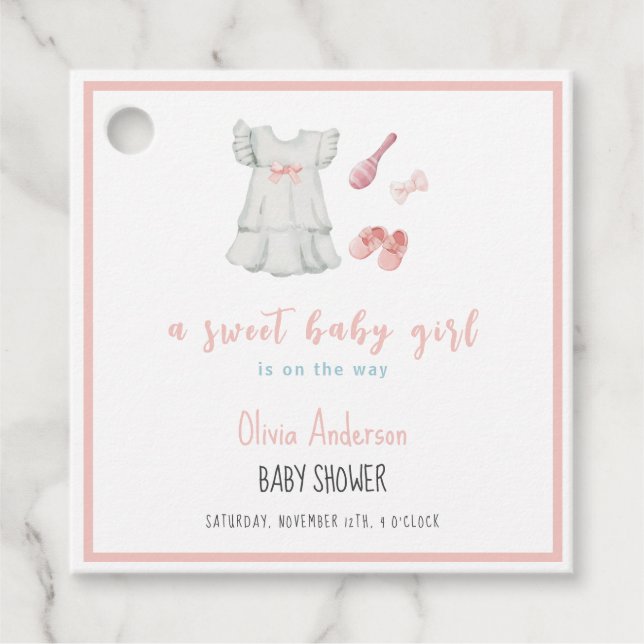 Étiquettes Cadeau Boho Sweet Rose Girl Baby shower en tenue (Devant)