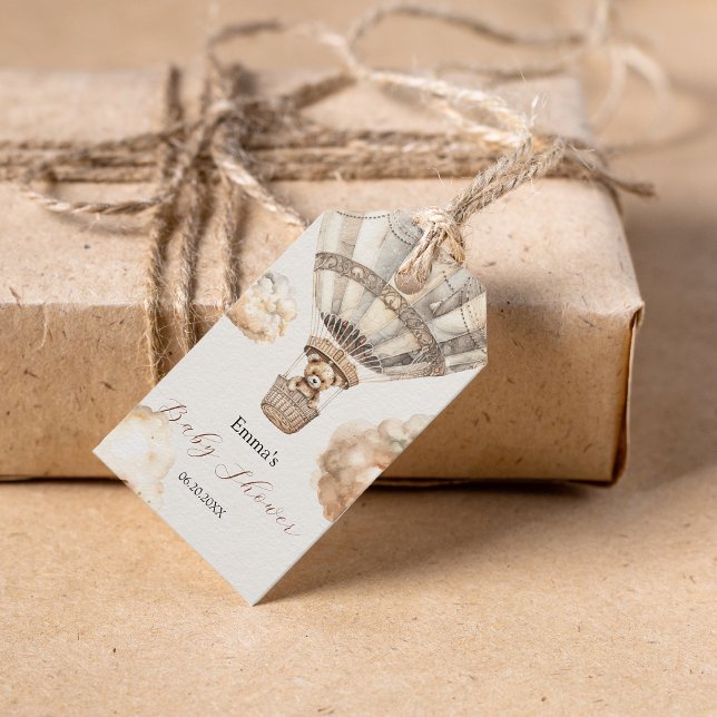 Étiquettes-cadeau Boho Teddy Bear Air Balloon Sky Baby shower (Boho Teddy Bear Air Balloon Sky Baby Shower Gift Tags)