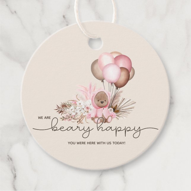 Étiquettes Cadeau Boho Teddy Bear & Balloons Bearly Wait Baby shower (Devant)