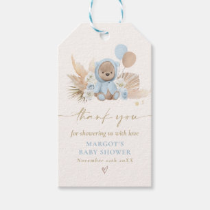 Étiquettes-cadeau Boho Teddy Bear Bleu Bearly Wait Baby shower