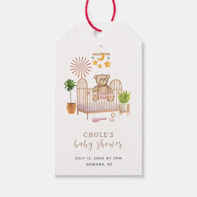 Étiquettes-cadeau Boho Teddy Bear Nursery Baby shower (Devant)