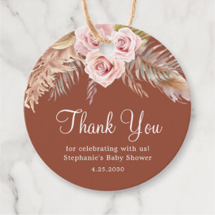 Étiquettes Cadeau Boho Terracotta brûlé Merci de Baby shower orange