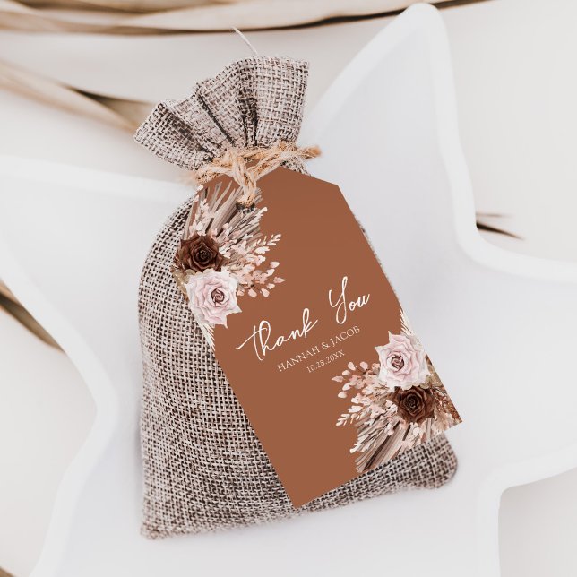 Étiquettes-cadeau Boho Terracotta Fall Floral Mariage Merci (Créateur téléchargé)