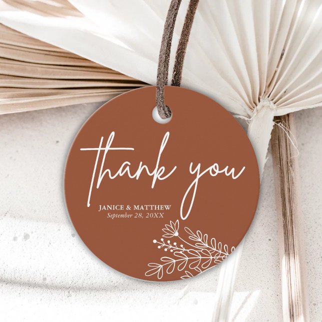 Étiquettes Cadeau Boho Terracotta Orange Brûlé Mariage Rustique (Boho terracotta burnt orange rustic favor tags elevate gifts with warm charm and a personal touch)