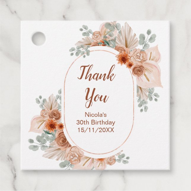 Étiquettes Cadeau Boho Terracotta Pampas Grass Birthday (Devant)