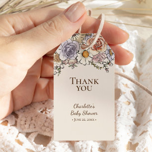 Étiquettes-cadeau Boho Vintage Floral Baby shower beige Merci