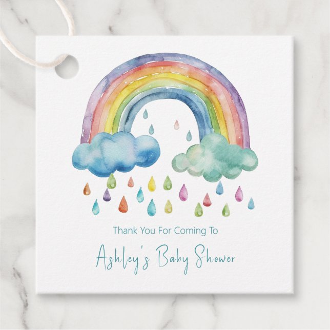 Étiquettes Cadeau Boho Watercolor Rainbow Baby shower (Devant)