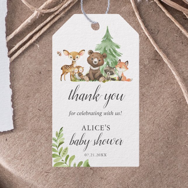 Étiquettes-cadeau Boho Woodland Animaux Baby shower rustique (Créateur téléchargé)