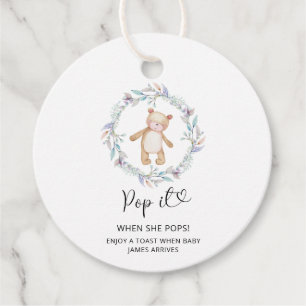 Étiquettes Cadeau Boho wreath bear Pop it quand elle fait baby showe