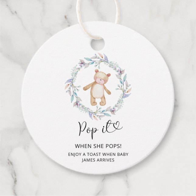 Étiquettes Cadeau Boho wreath bear Pop it quand elle fait baby showe (Devant)