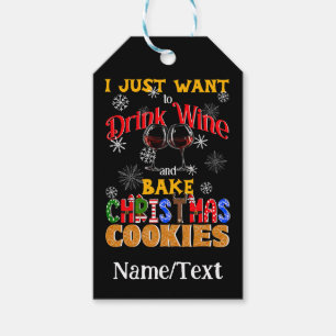 Étiquettes-cadeau Boire Vin Bake Noël Cookies, Festive Noël