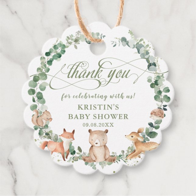Étiquettes Cadeau Bois Animaux Végétation Anniversaire Baby shower F (Devant)