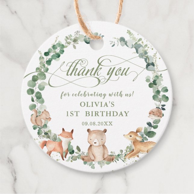 Étiquettes Cadeau Bois Animaux Végétation Baby shower d'anniversaire (Devant)