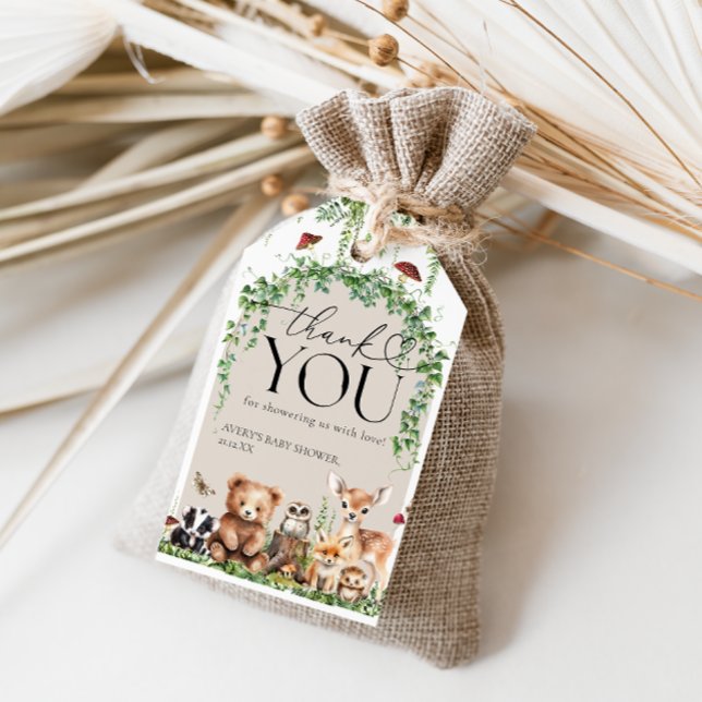 Étiquettes-cadeau Bois Animaux Végétation Champignons Baby shower (Créateur téléchargé)