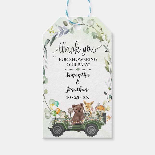 Étiquettes-cadeau Bois Animaux Végétation Forêt Baby shower Favorise (Devant)