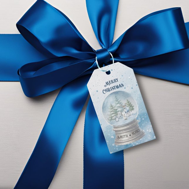 Étiquettes-cadeau Bois Bébé Animaux Noël (woodland animals snow globe watercolor gift tag)