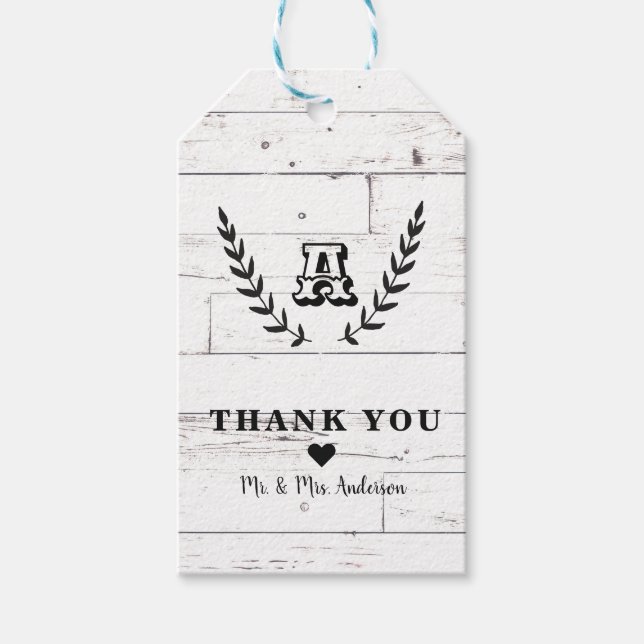 Étiquettes-cadeau Bois blanc rustique Shabby Chic Laurel Mariage Fav (Devant)