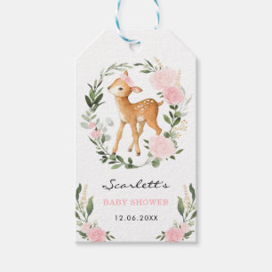 Étiquettes-cadeau Bois Cerf Blush Floral Greenery Or Baby Fawn