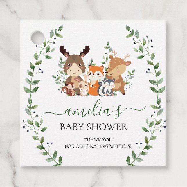 Étiquettes Cadeau Bois Chic Vert Forêt Merci animal (Devant)