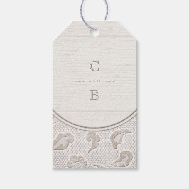 Étiquettes-cadeau Bois de dentelle blanche mariage campagnard rustiq (Devant)