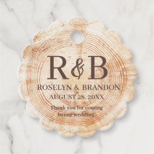 Étiquettes Cadeau Bois Mariage rustique Monogramme merci