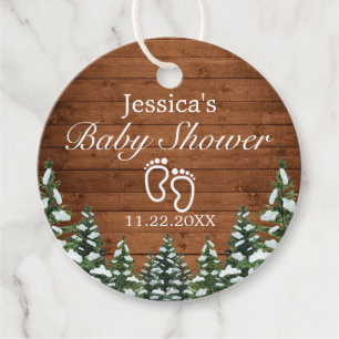Étiquettes Cadeau Bois neigeux et forêt Baby shower à pin