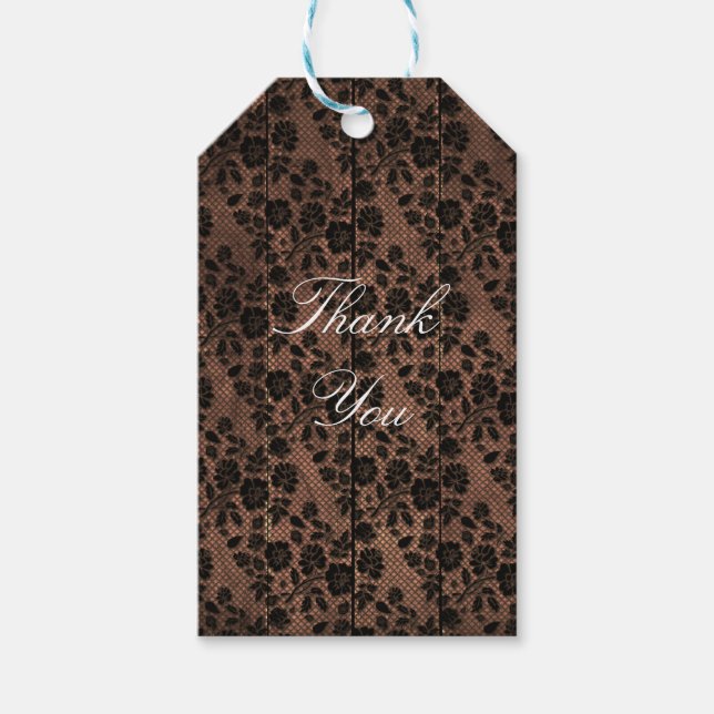 Étiquettes-cadeau Bois rustique & dentelle fleurie Lingerie Douche (Devant)