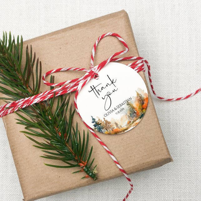 Étiquettes Cadeau Bois rustique Merci forestier d'automne (Créateur téléchargé)