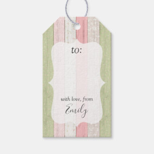 Étiquettes-cadeau Bois rustique Sage vert & rose Floral Personnalisé